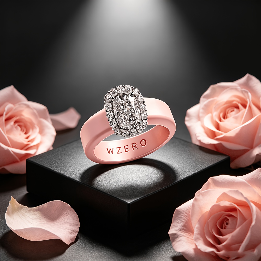 Women's Elegant Silicone Ring with Cushion-Shaped Center Stone